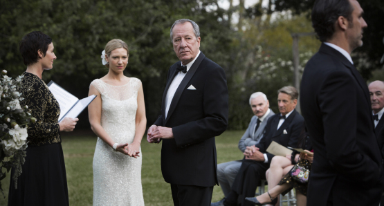 Geoffrey Rush and Anna Torv prepare to be wed in The Daughter (Photo courtesy of Kino Lorber)